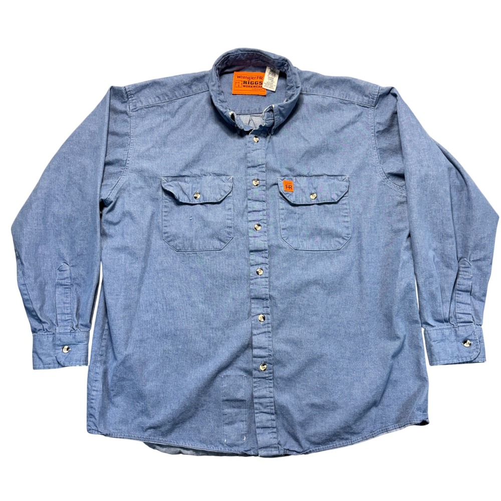 Wrangler Riggs Workwear FR Shirt Mens Large Blue Flame Resistant HRC2